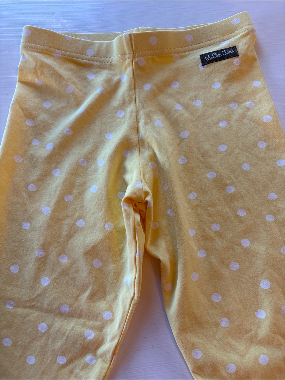 Matilda Jane Yellow Polka Dot Leggings with Pink Bow Accents - Picture 2 of 7